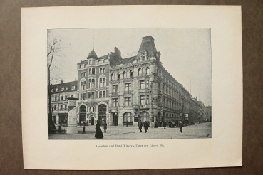 Blatt Architektur Berlin 1898 Aquarium und Hotel Minerva Unter den Linden 68a Litfaßsäule Architektur Ortsansicht